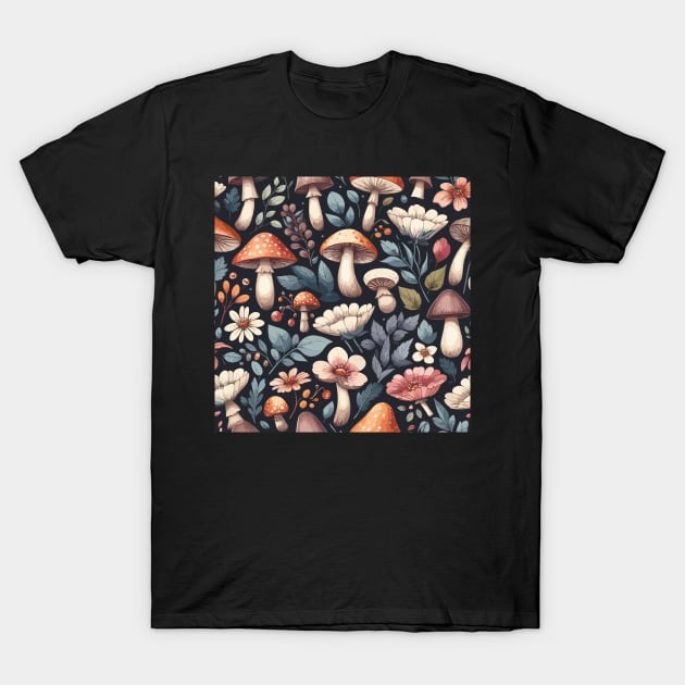 Mushroom Pattern T-Shirt by Siha Arts